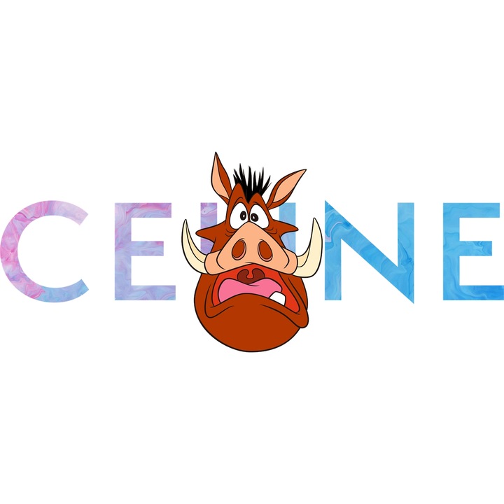 Sticker Adeziv Cu Timo si Pumba, Cu Textul "Celine" - Design 2, cu Margini Albe, PVC Vinyl 70CM