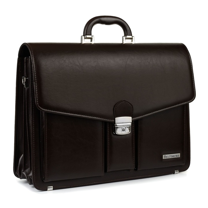 Servieta barbateasca eleganta Beltimore, ecologica, neagra, 35x45x15cm, pentru documente si laptop 15,6"