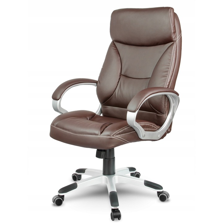 Въртящ се офис стол, Sofotel, еко кожа, кафяв, с поддръжка за гърба, регулируем