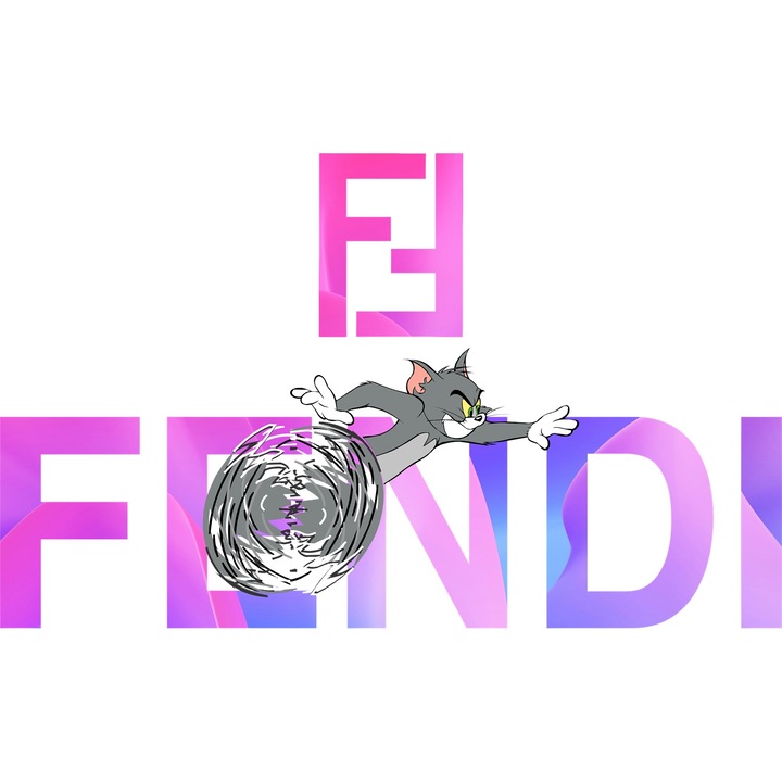 Sticker Adeziv Cu Tom si Jerry, Cu Textul "Fendi" - Design 4, cu Margini Albe, PVC Vinyl 80CM