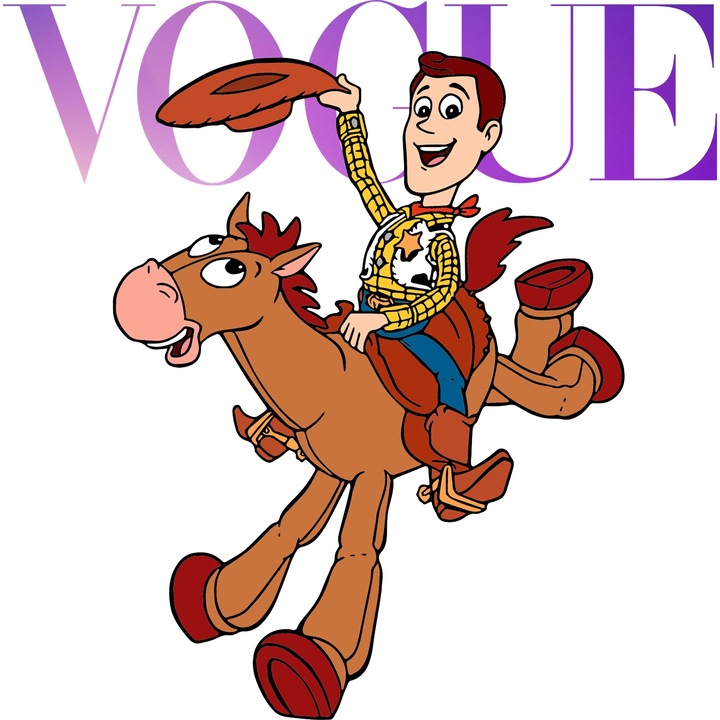 Sticker Adeziv Cu Toy Story, Cu Textul "Vogue" - Design 6, cu Margini Albe, PVC Vinyl 60CM