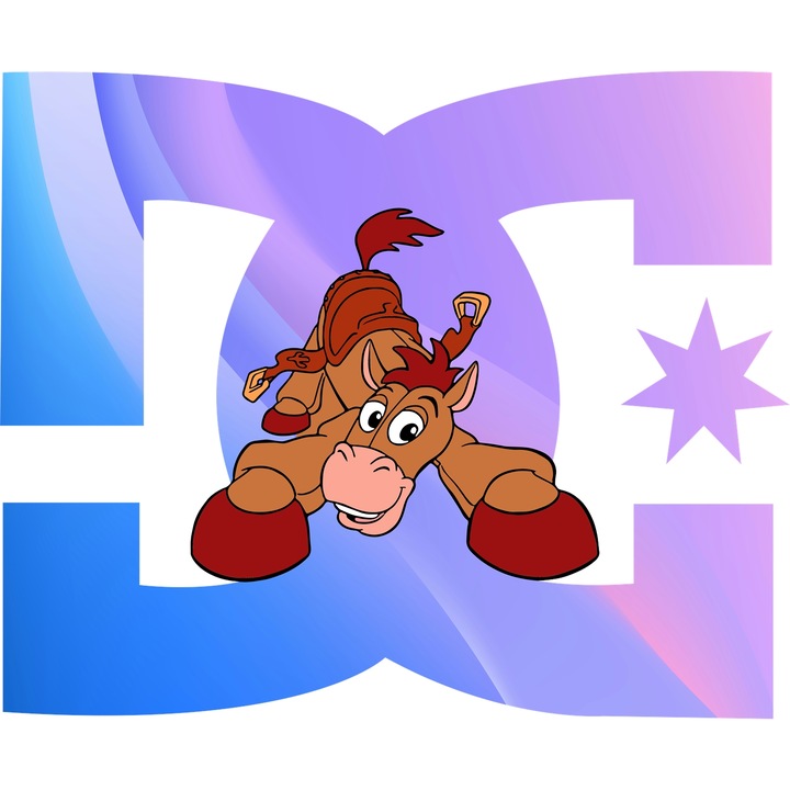 Sticker Adeziv Cu Toy Story, Cu Textul "DC" - Design 7, cu Margini Albe, PVC Vinyl 80CM