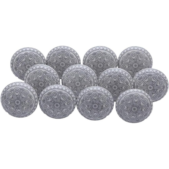 Buton ceramic decorativ, ajun, set 10 bucati, gri-antique, 55x38mm