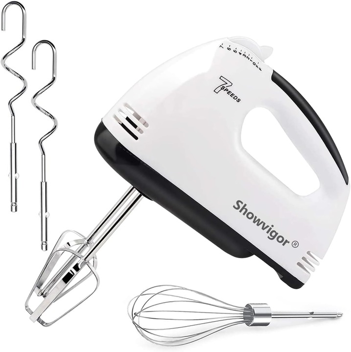 Showvigor kézi mixer, hordozható, 7 sebességes, 5 tartozék, rozsdamentes acél