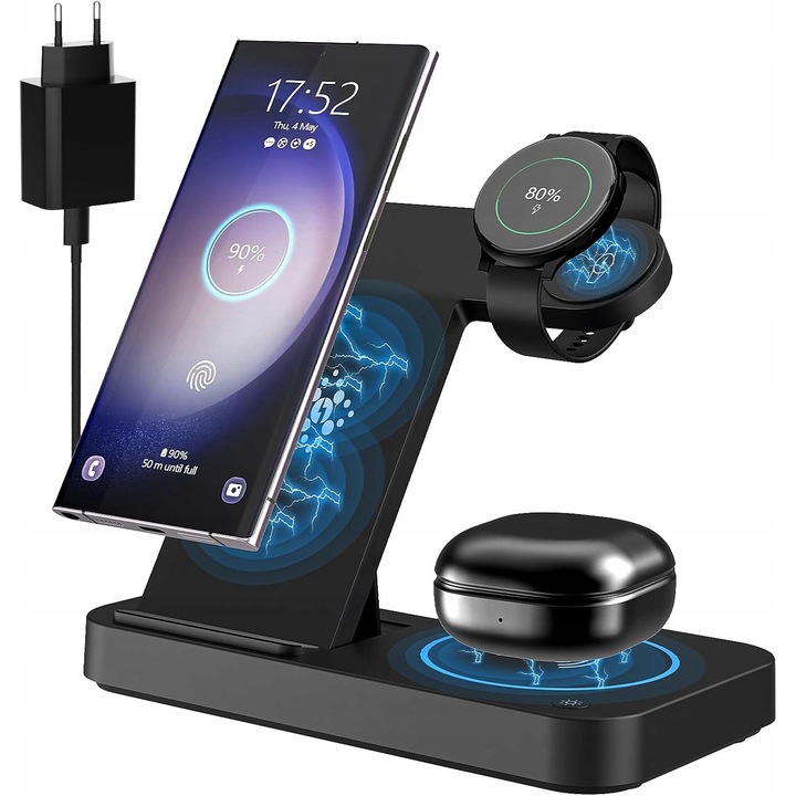 Statie de incarcare 3 in 1, 20W, pentru telefoane si ceasuri, pliabila, compatibila cu Samsung