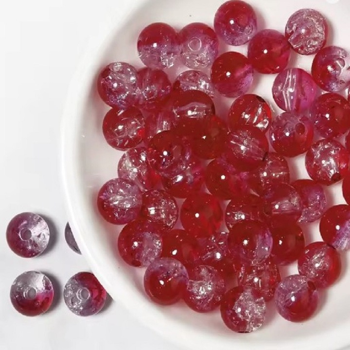 Set margele din sticla sparta, crackle, rotunde 6mm, rosu, 100 buc