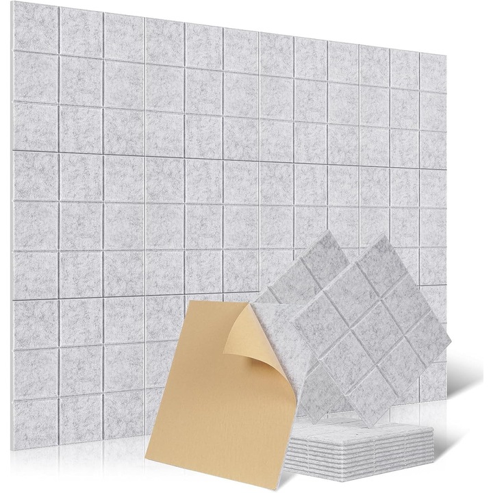 Set 12 Panouri Acustice, DENGE, 30x30x0,9 cm, gri, autoadezive