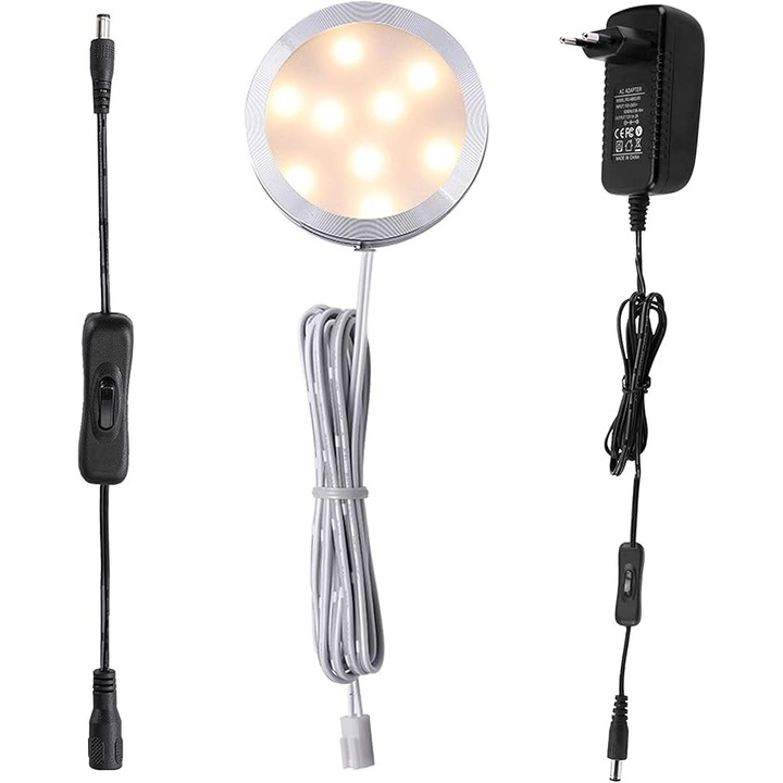 AIBOO 12V LED lámpa, 1 darab, pult alatti világítás, kézi kapcsolóval, meleg fehér, 60 hüvelyk kábel