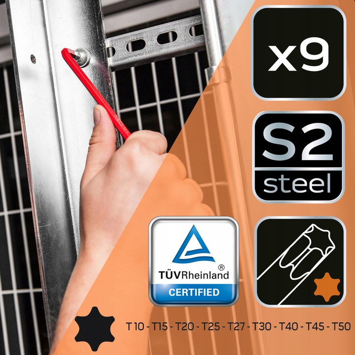 Set 18 Chei Colorate NEO, 9 Chei Sesiocante 1.5-10 mm, 9 Chei Torx T10-50