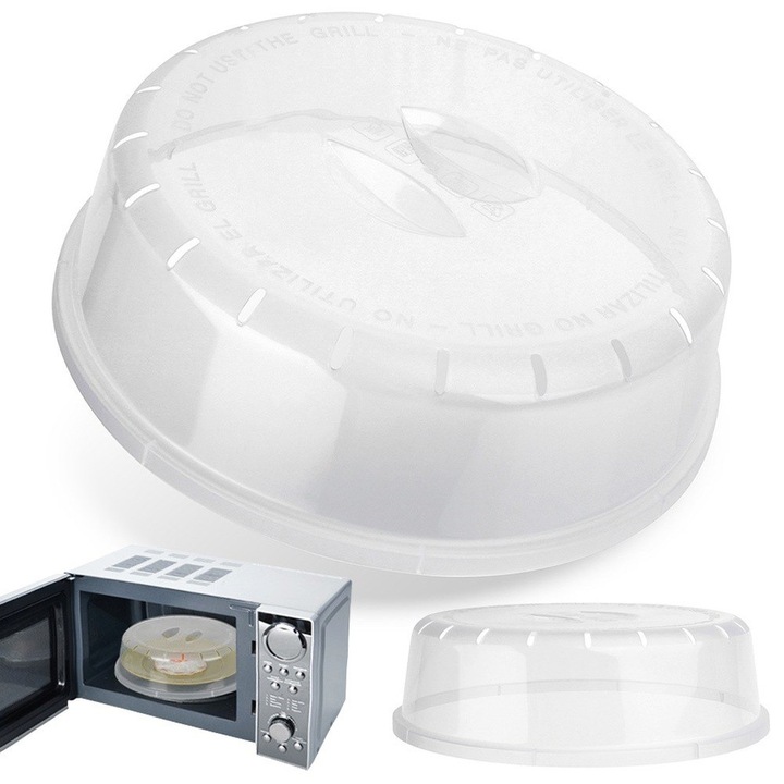 Mikrohullámú sütő fedő, Vilde, 24 cm, Fröccsenés- és kiszáradás elleni védelem, Könnyű használat, Megfelelő szellőzés, Magas hőmérsékletnek ellenálló, Átlátszó