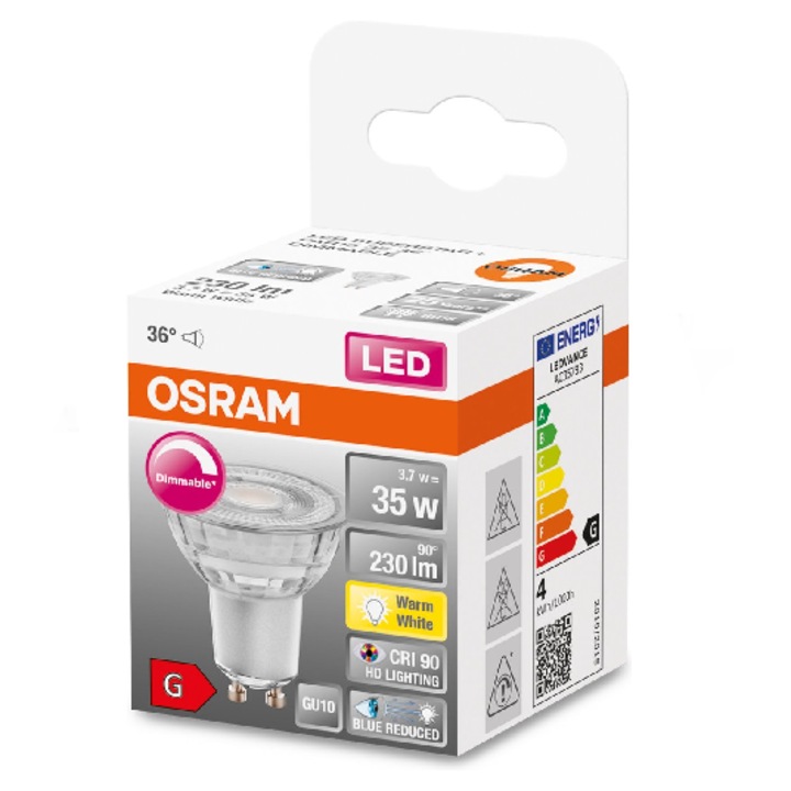 LED лампа Osram PAR16, 3, 7W, GU10, топла светлина, 230V