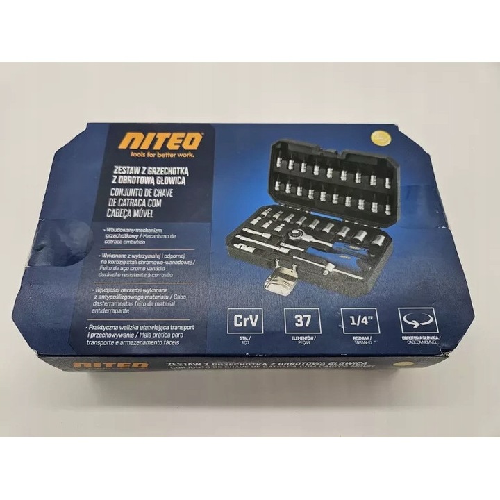 Set Chei Cu Clichet Niteo 37 Piese, Cap Rotativ, CrV