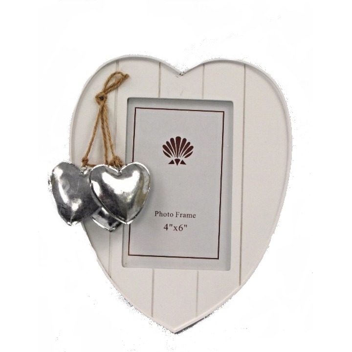 Rama foto clasica, Top Gift, 10x15cm, alba, cu 3 inimi metalice, 24x19cm