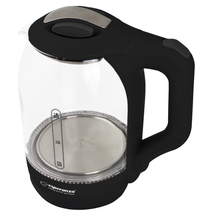 Fierbator electric din sticla Yukon, 1.7 L, negru, 1500 W, cu iluminare LED
