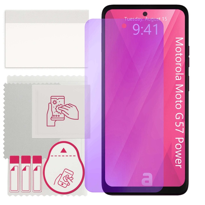 Sticla de protectie ANTI-BLUE apgo pentru Motorola Moto G57 Power – sticla hibrida, securizata pentru display, lucioasa, pro flexible Hybrid Glass, 9H, full glue