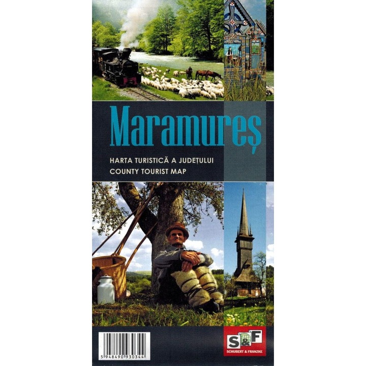 Harta turistica Maramures 1:180 000, Schubert & Franzke, informatii in romana si engleza
