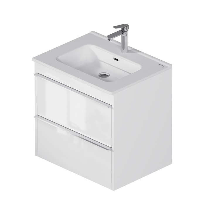 Dulap de baie cu lavoar, 60 cm, 2 sertare, soft close, alb lucios AM.PM Spike