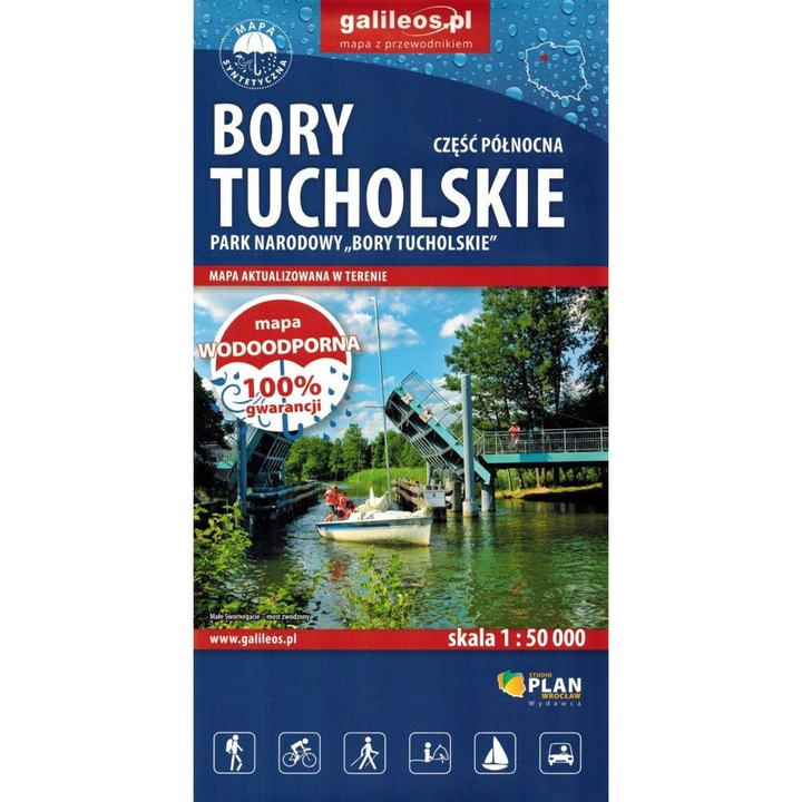 Harta turistica waterproof Bory Tucholskie, Plan, 1:50 000, include atractii, Chojnice 1:10 000