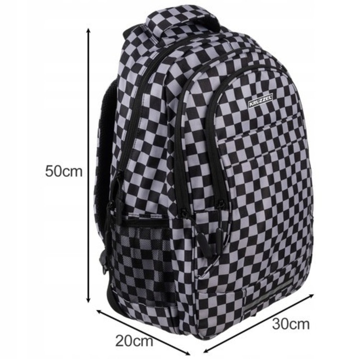 Rucsac scolar in carouri, Kruzzel, 30l, material Oxford 600D, cu sac pentru incaltaminte, dimensiuni 50x30x20cm