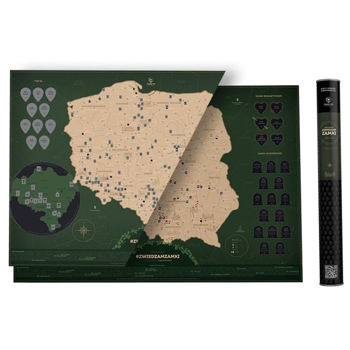 Mapa Polonia, 70x50cm, 100 obiecte de vizitat