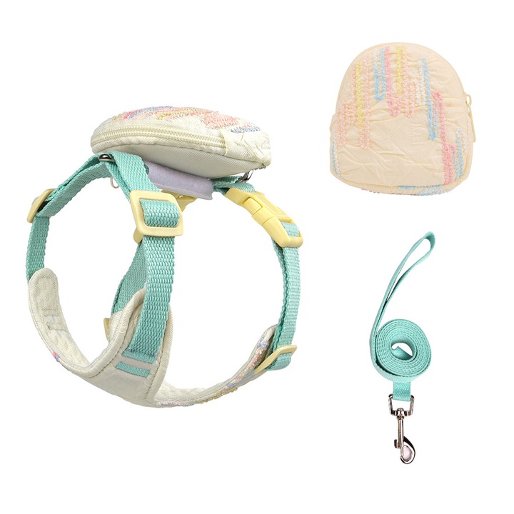 Set ham/lesa pentru piept - design dragut, respirabil, verde, potrivit pentru caini si pisici de talie mica, marime M