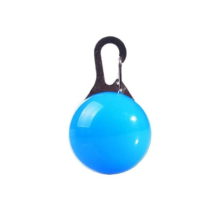 Pandantiv LED pentru catei si pisici, cu 3 moduri de iluminare, carabiniera metalica, albastru – vizibilitate crescuta la plimbarile nocturne