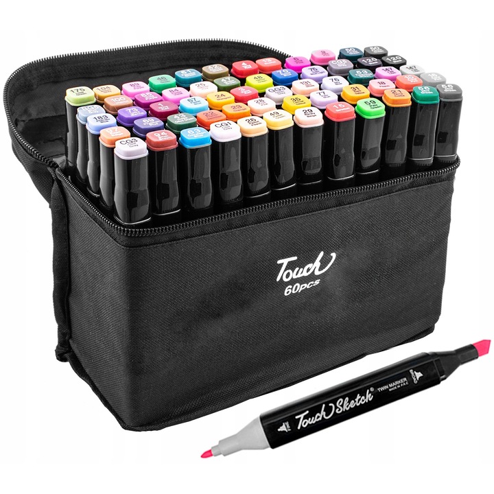 Set markere BEMI, 60 culori transparente, 2 capete, 15.5x1.6cm