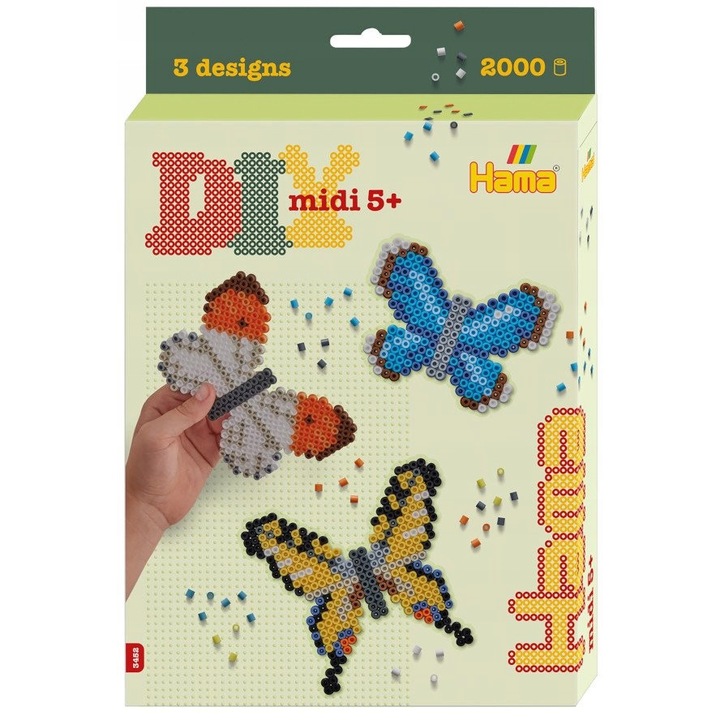 Set creativ Hama 3452 - Margele Midi Fluturi, 2000 buc, 5 mm, multicolor