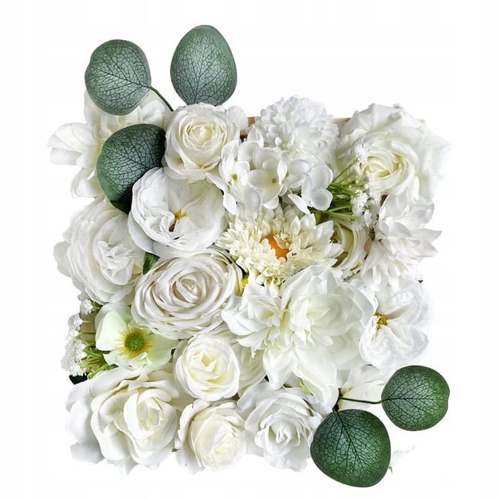 Комплект 3D DIY цветя, Хабари, Рамка алабастрово бяло, Бели и зелени цветя, 24.5x24.5см