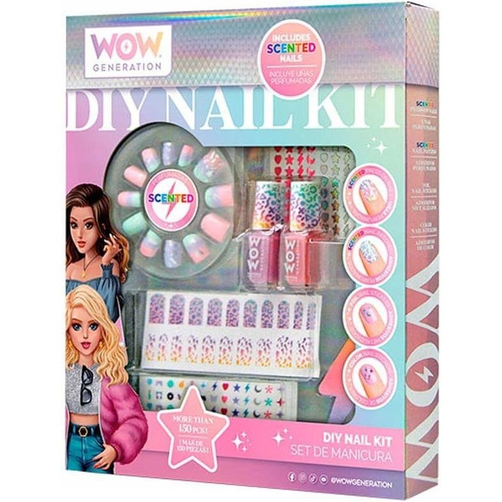 Set Manichiură Parfumata pentru Copii, Euroswan, Unghii Artificiale, Lacuri de Unghii Roz și Violet, 3 ani+