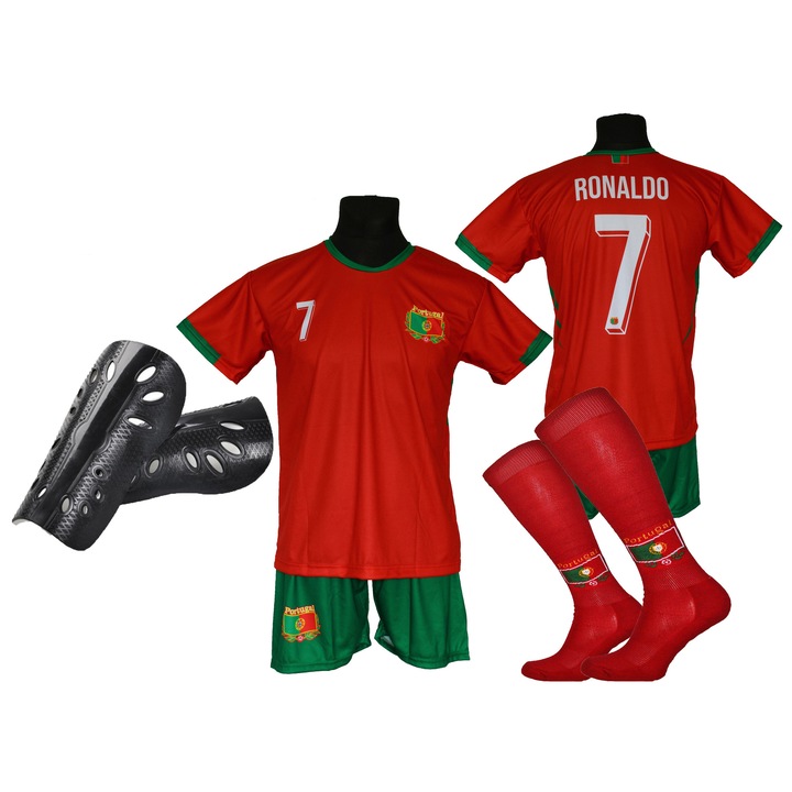 Детски футболен екип, полиестер, червен/зелен