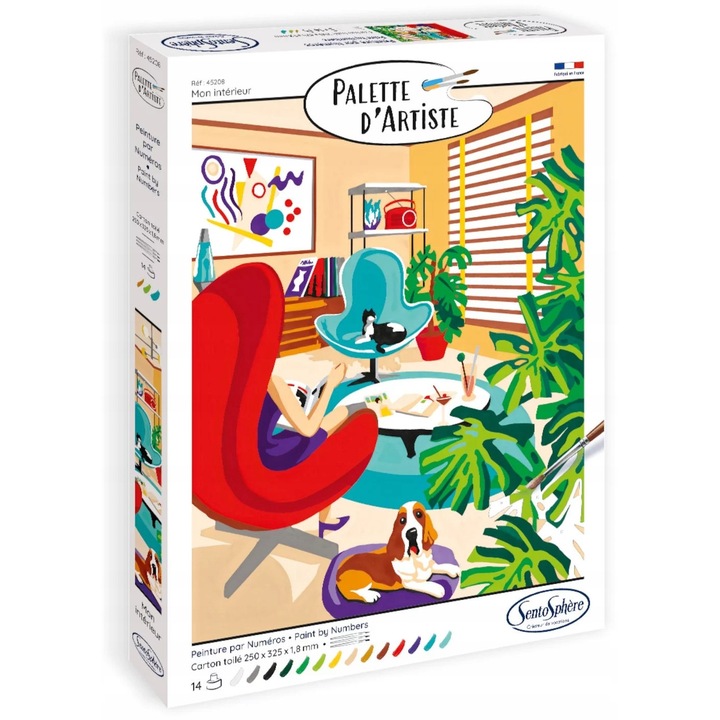 Set pictura pe numere "Interior Confortabil", SentoSphere, 25x32.5cm, 13-17 culori acrilice non-toxice, pensule incluse