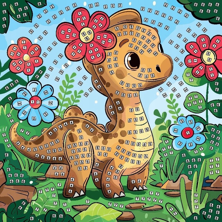 Mozaic 3D Titanum Dino Fun&Joy, set creativ, 25x25cm, spumă colorată