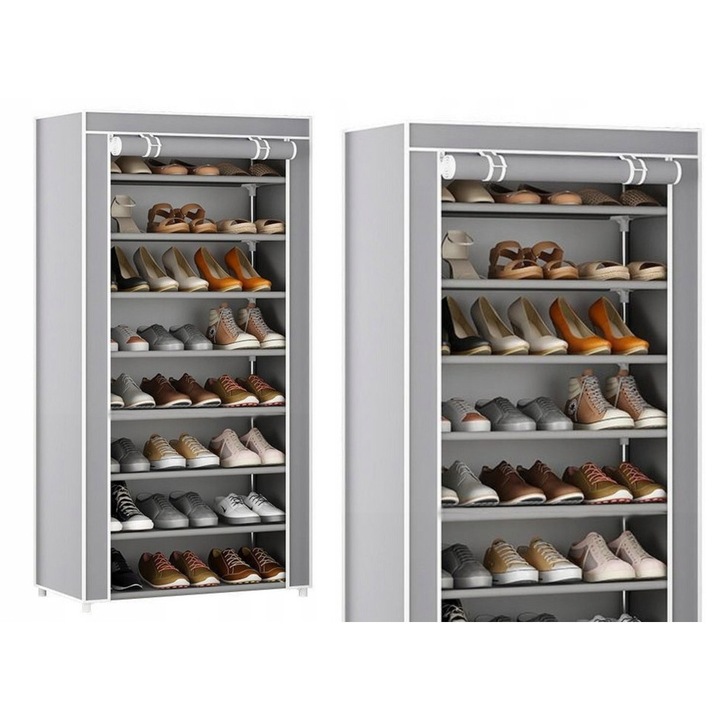 Шкаф за обувки на 8 нива, BEMI, капацитет 40 чифта, сив, 140x60x30см