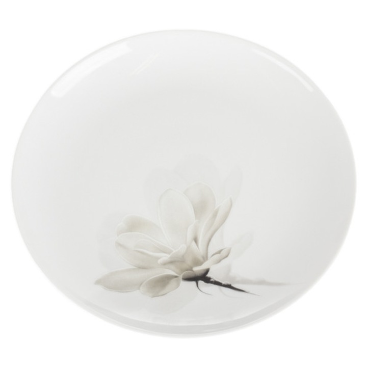 Farfurie plata Lubiana Boss, portelan, diametru 20.5cm, decor magnolie, alba