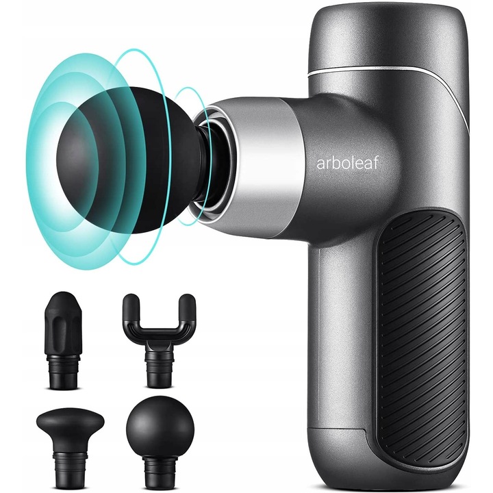 Aparat de masaj profesional, Arboleaf, compact, 4 capete de masaj, 1500-3000 rpm, portabil, 0,37 kg