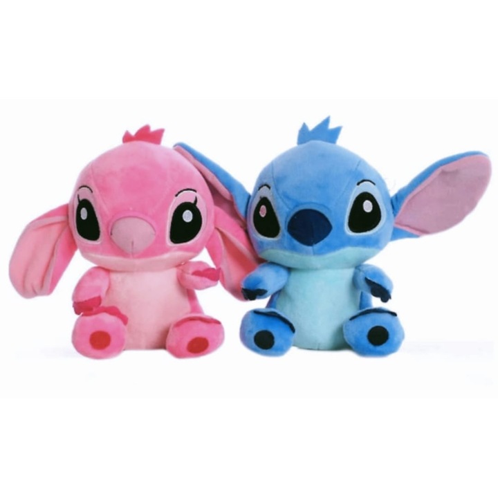 Set 2 Jucării de Plus Aymax, Angel & Stitch, Albastru/Roz, 23cm