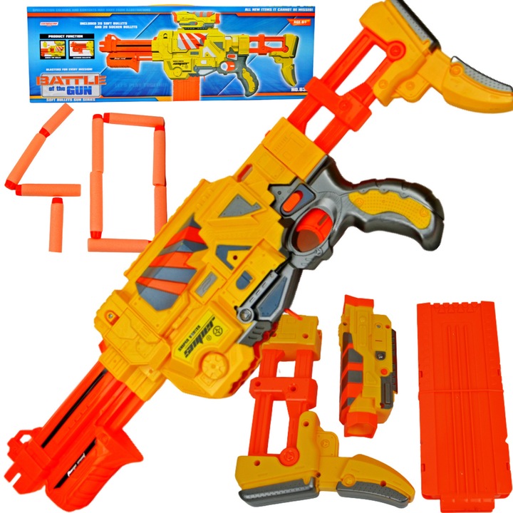 Pistol de jucarie, Maksik, BATTLE GUN, set cu proiectile moi, galben-portocalie, pentru copii de la 6 ani