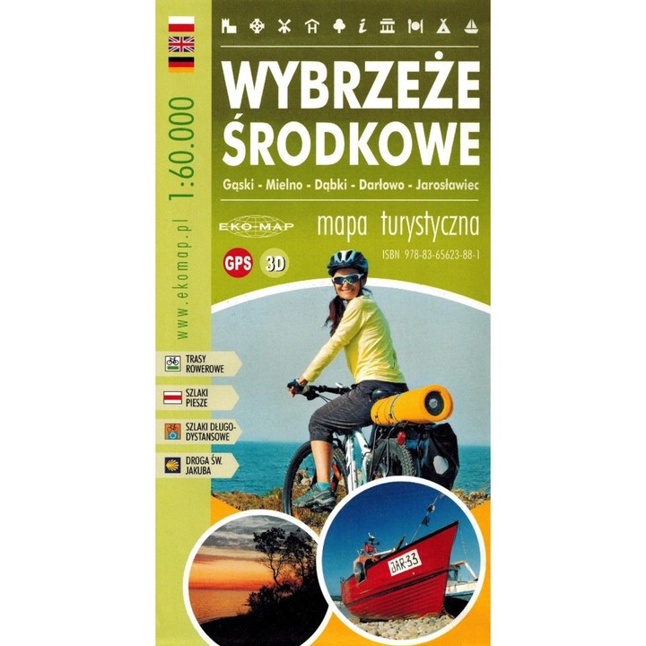 Wybrzeże Środkowe 1:60 000. Gąski - Mielno - Dąbki - Darłowo - Jarosławiec. Mapa turystyczna. EKO-MAP