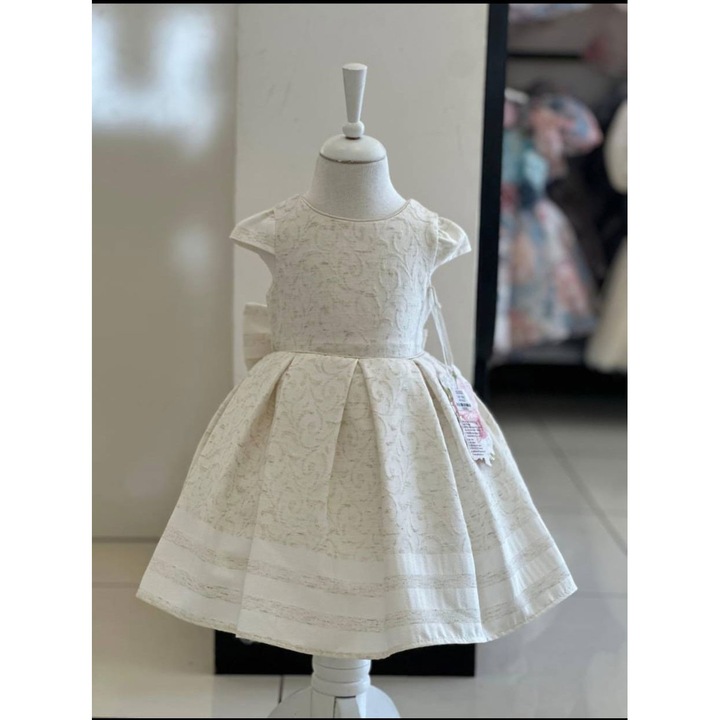 Rochie Eleganta Casual Fetite, model HTRF 112, culoare crem, marime 86-92 cm, varsta 1-2 ani