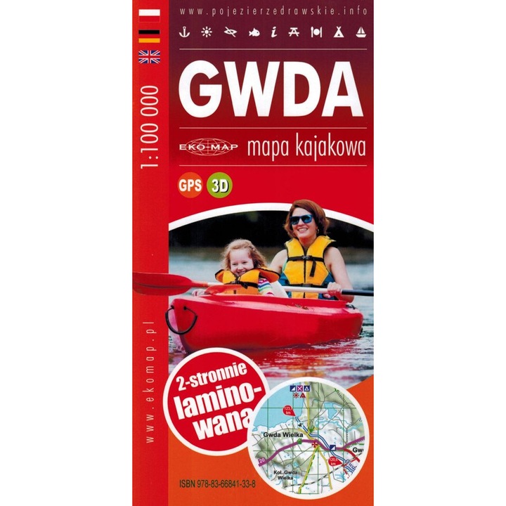 Gwda 1:100 000. Laminowana mapa kajakowa. EKO-MAP