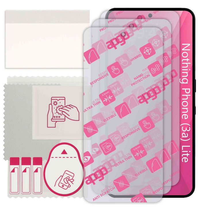 3x apgo Ultra-Clear Hybrid sticla protectoare compatibila cu Nothing Phone (3a) Lite, sticla nano flexibila, inlocuire excelenta pentru sticla temperata