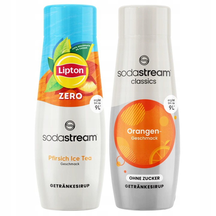 Set 2x Sirop SodaStream Lipton Piersica Zero + Portocala Zero, fara zahar, 440ml