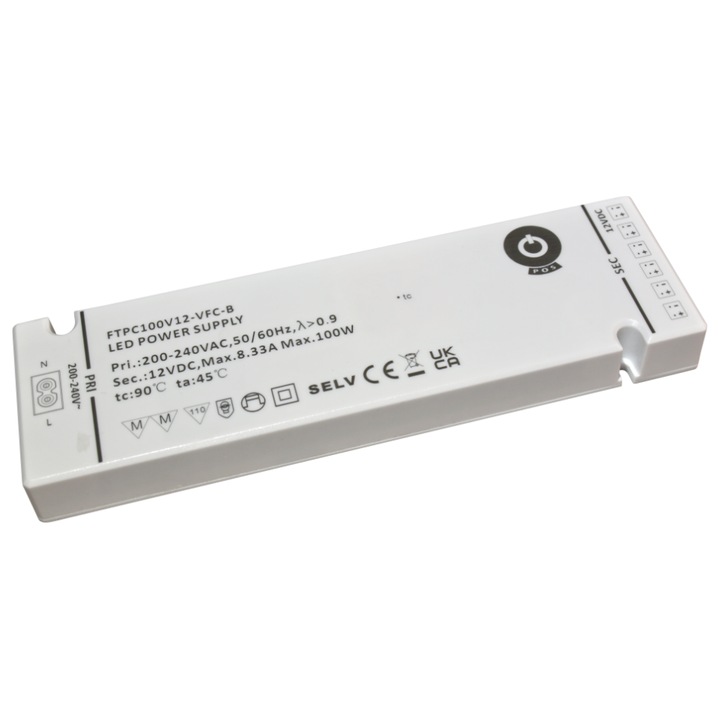 Priza de intrare POS, alimentator 12V/8.33A, priza C8, conectoare integrate, alb