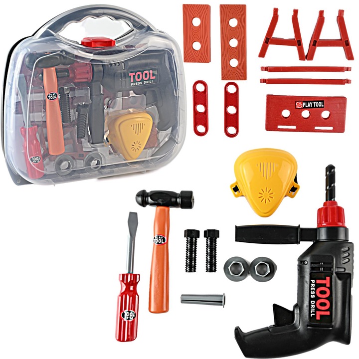 TOOL Press fúró szerszámkészlet, 20 darabos, valósághű design, átlátszó doboz, 3 éves kortól