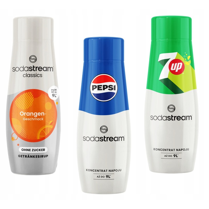 Set 3 siropuri SodaStream Orange Zero + Pepsi + 7up, 440ml