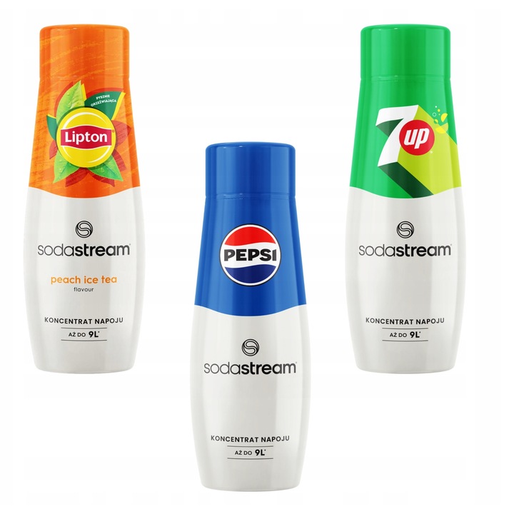 Set 3 siropuri SodaStream Lipton Ice Tea Peach, Pepsi, 7UP, 440ml
