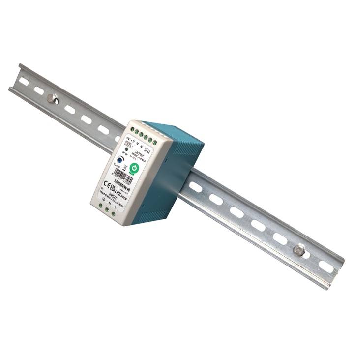 Sursa de alimentare pe sina DIN POS, 48V/0.83A, plastic, protectie la suprasarcina, dimensiuni 7.5x15cm