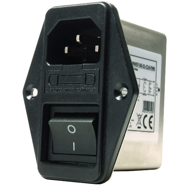Filtru EMI MW POWER, 6A/250VAC, IEC C14, 28.2x57mm