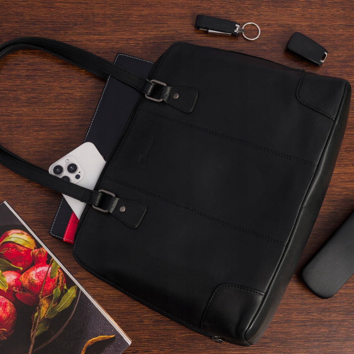 Geanta laptop dama Beltimore N35black, piele naturala, capacitate A4, organizare excelenta, culoare neagra
